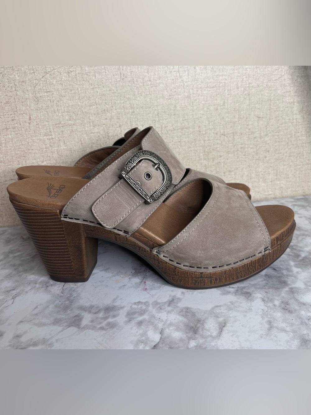 Dansko Womens Ramona Slide Sandal Taupe Leather Block Heel size EU 42 US 11.5 12